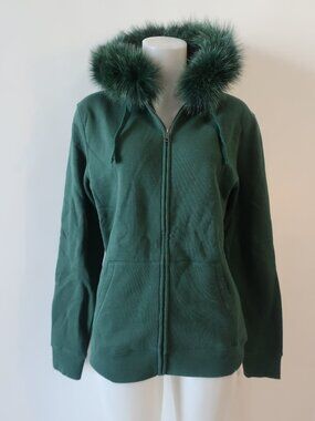 NWT Womens Regina (Item- 67) Green Cotton Blend Fox Fur Trim Zip Hoodie Jacket M